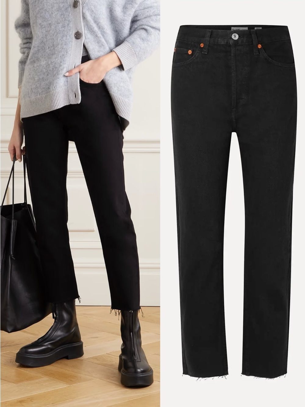 RE/DONE 70s High Rise Stove Pipe straight-leg jeans in Jet Black